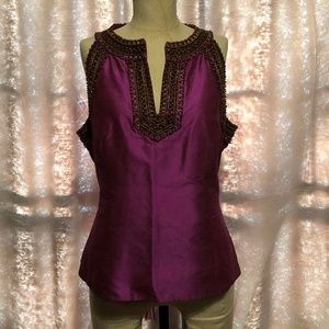 Lafayette 148 New York Pink 100% Silk Beaded Top